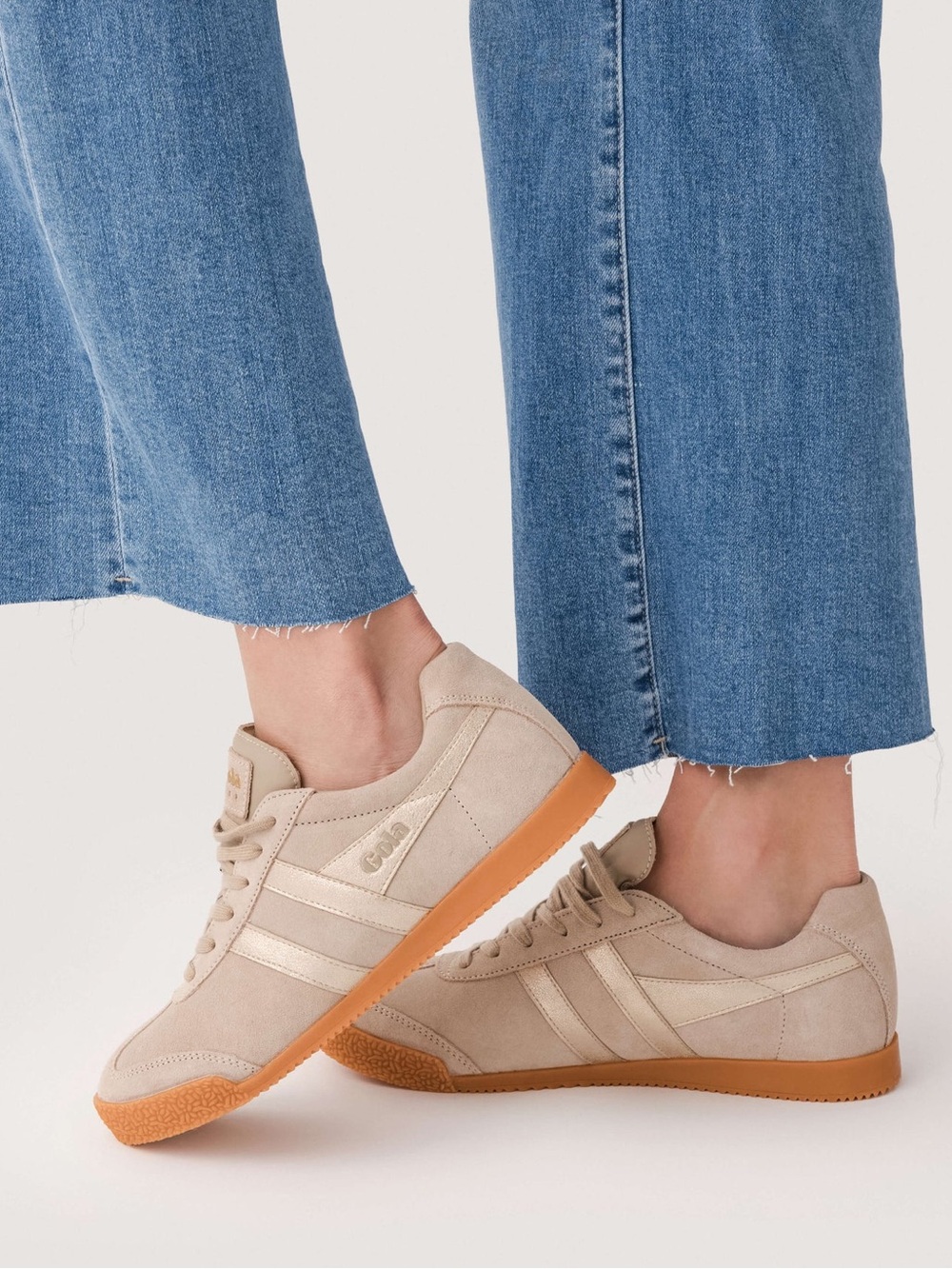 New Gola Harrier Mirror Sneakers Bone Gold Gum